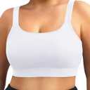 Daci Women Plus Size Sports Bra Bikini Top Only Push Up Scoop Neck Swim Top Full Coverage Bathing Suit for Large Bust (White)
