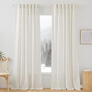 RYB HOME Flax Linen Blend Curtains - Light Filtering Rich Linen Semi Sheer Airy Breathable Window Treatments Soften Sunlight for Farmhouse Living Room Dining Door, W 52 x L 90 inch, 1 Panels