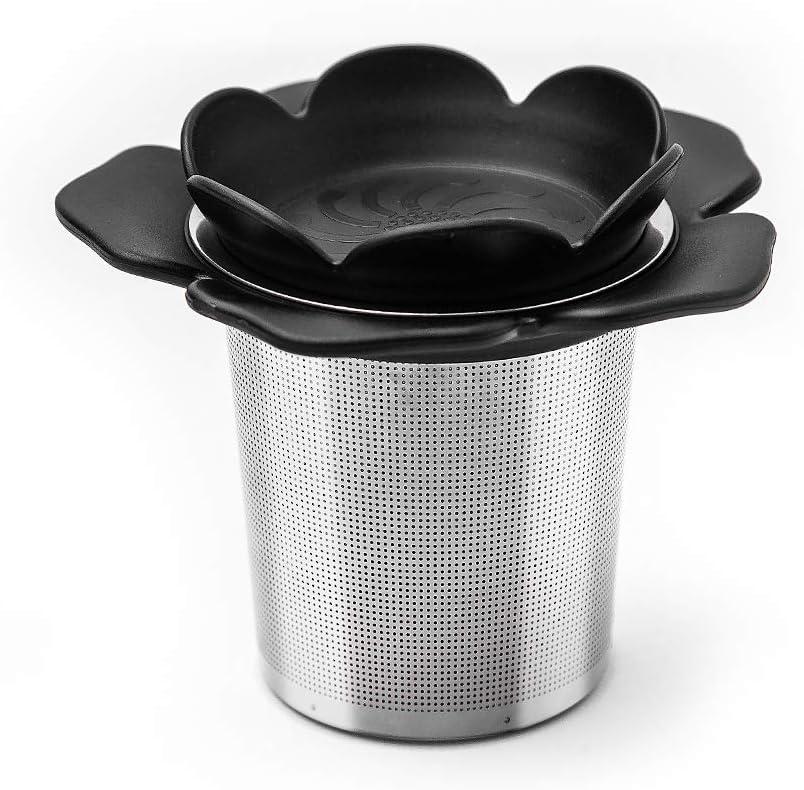 2 x LHS Tea Infuser Strainers for Loose Tea, Flower Stainless Steel Loose Leaf Tea Strainer Stepper with Heat Proof Double Handles, Extra Fine Mesh Tea Ball Infusers