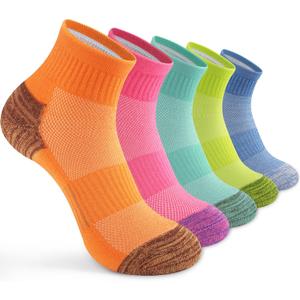 Gonii Ankle Socks Womens Athletic Thick Cushioned Running Hiking Low Cut 5-Pairs (6-8, 5 Pairs Mood Boosting Colors)