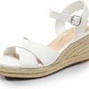 DREAM PAIRS Espadrille Dressy Wedge Sandals, Women's Platform Sandals Casual Summer, Comfortable High Heeled Wedges with Adjustable Buckle (6.5, White-pu)