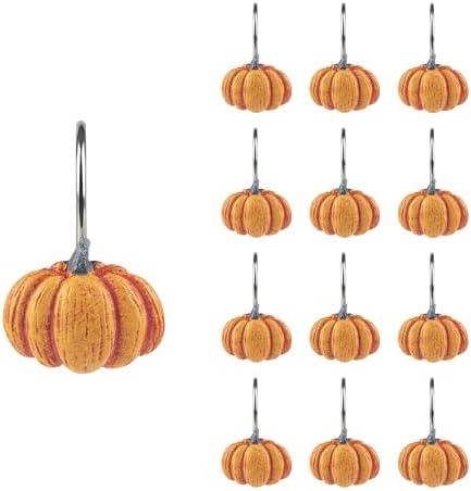 Sunlit Fall Pumpkin Decorative Shower Curtain Hooks, Autumn Harvest Festival Shower Curtain Rings, Resin, Orange Farmhouse Bathroom Curtain Hangers Decoration, Set of 12 Sunlit Fall Pumpkin Decorative Shower Curtain Hooks, Autumn Harvest Festival Shower Curtain Rings, Resin, Orange Farmhouse Bathroom Curtain Hangers Decoration, Set of 12