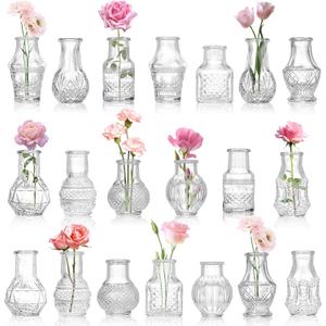 Tebery 20 Pack Glass Bud Vases, Clear Small Flower Vase for Centerpieces, Vintage Mini Glass Vase Set Bulk for Table Wedding Home Party Decoration