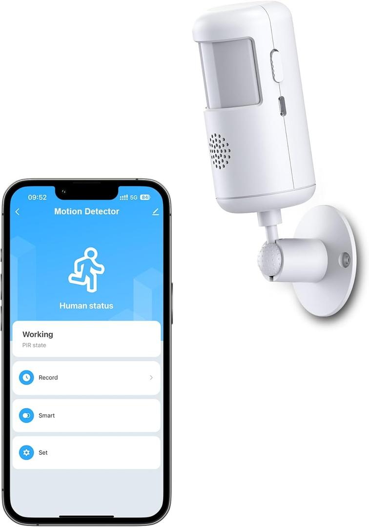 WiFi Motion Sensor Alarm, Smart PIR Motion Detector Long Battery Life Security Motion Detector with Siren Loud Chimes Home Security Compatible with Alexa/Google, Whtie