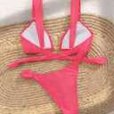 QJQ Women's 2 Piece Cheeky Bikini Sets Tie Back Ring Linked Brazilian Swimsuit Sexy Triangle Bathing Suit (Pink, M)
