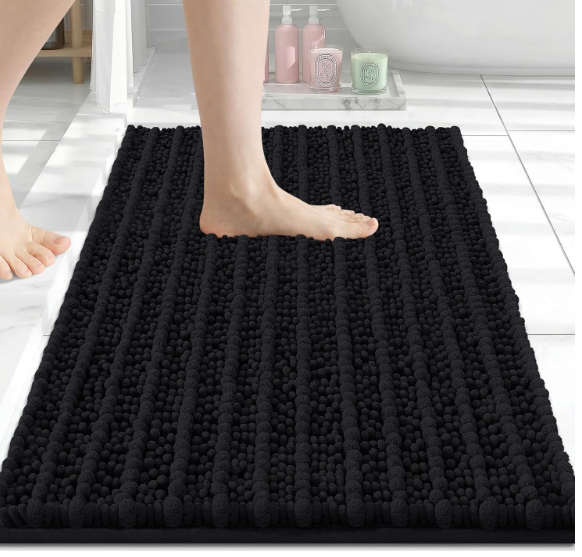 2pcs Arotive Luxury Bathroom Rugs 24x16, Extra Soft Thick Absorbent Shaggy Chenille Bath Rugs, Non-Slip Machine Wash Dry, Bath Mats for Bathroom Floor, Tub and Shower, Home Decor Accessories, Black