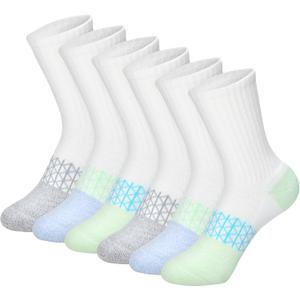 Hanes girls Socks Pack, Ankle, Crew, No Show 6 Pairs, Absolute Active Cushioned Ankle Socks for Girls (Large, Crew - White/Green)
