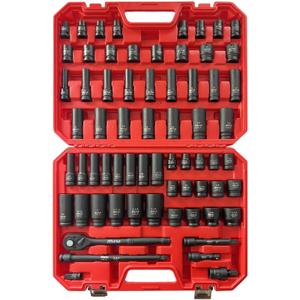 AMM 1/2-inch 66 Pieces Impact Socket Master Set, SAE & Metric from 5/16"-1-1/4",8-24mm, Shallow/Deep Socket Set with Ratched Hand, Extension Bar and AdaptersCr-V steel