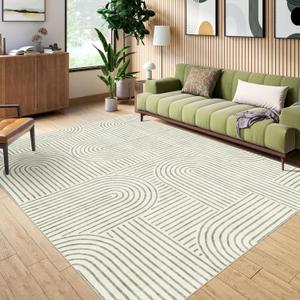 Washable Area Rug 8x10 - Large Sage Green Boho Rugs for Living Room Soft Abstract Bedroom Rug Ultra-Thin Modern Rainbow Carpet Stain Resistant Rug for Dining Room Nursery Room Home Decor (8' x 10' (Rectangular))