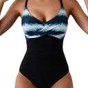 B2prity Women's One Piece Swimsuits Tummy Control Front Cross Bathing Suits Tie Back Slimming V Neck Swimwear (Large)