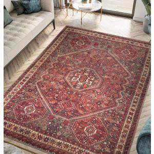 Keen Home Design 3x5 Rug - Machine Washable Entry Rug with Non-Slip Backing, Ideal for Enteryway, Kitchen, Bathroom, Laundry Room - Vintage, Easy Clean, Durable, Low Pile Rug - (3' x 5') (Red/Brown)