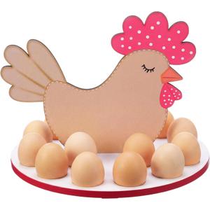 Junkin Rustic Wooden Hen Shaped Egg Holder Countertop, 16-hole Country Egg Storage Rack for Fresh Chicken, Duck, Quail and Turkey Eggs, Space Saving Farmhouse Country Decor Kitchen Organizer