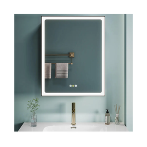 20''x28'' LED Lighted Bathroom Mirror Cabinet with Anti-Fog, Dimmable, USB Outlet & 3 Color Lighting – Black Frame Vanity Mirror with Storage