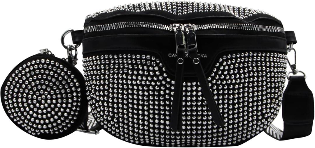 RARITYUS Women Sparkly Rhinestone Crossbody Waist Bag Glitter Fanny Pack with Small Purse Belt Bum Bag for Rave Party Club