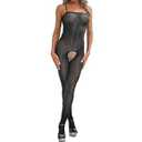 FiwoXam Women's Bodysuits Pantyhose Bodystocking Ultra Shimmery Stretch Toe to Bust Crotchless Body Stocking Lingerie (Black)