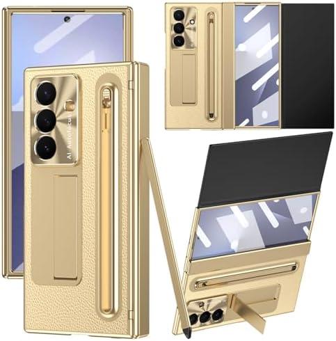 YQODSZ for Samsung Galaxy Z Trifold Case with S Pen Holder & Stylus, Built in Small Screen Protector Invisible Kickstand Camera Protector All-Round Protection Phone Case for Galaxy Z Trifold Gold