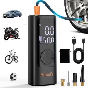 Tire Inflator Portable Air Compressor,150 PSI Mini Rechargeable Cordless Electric Air Pump with Auto-off for Car Tires,Motorcycle, Bicycle, Balls with Digital Pressure Gauge,LED Light
