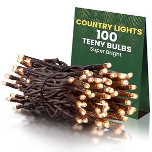 BCD Incandescent Teeny Lights 100 ct – Warm Mini Bulbs with Brown Cord – Indoor/Outdoor Water-Resistant Farmhouse String Lights for Patio, Wedding, Home Décor, Rustic Christmas