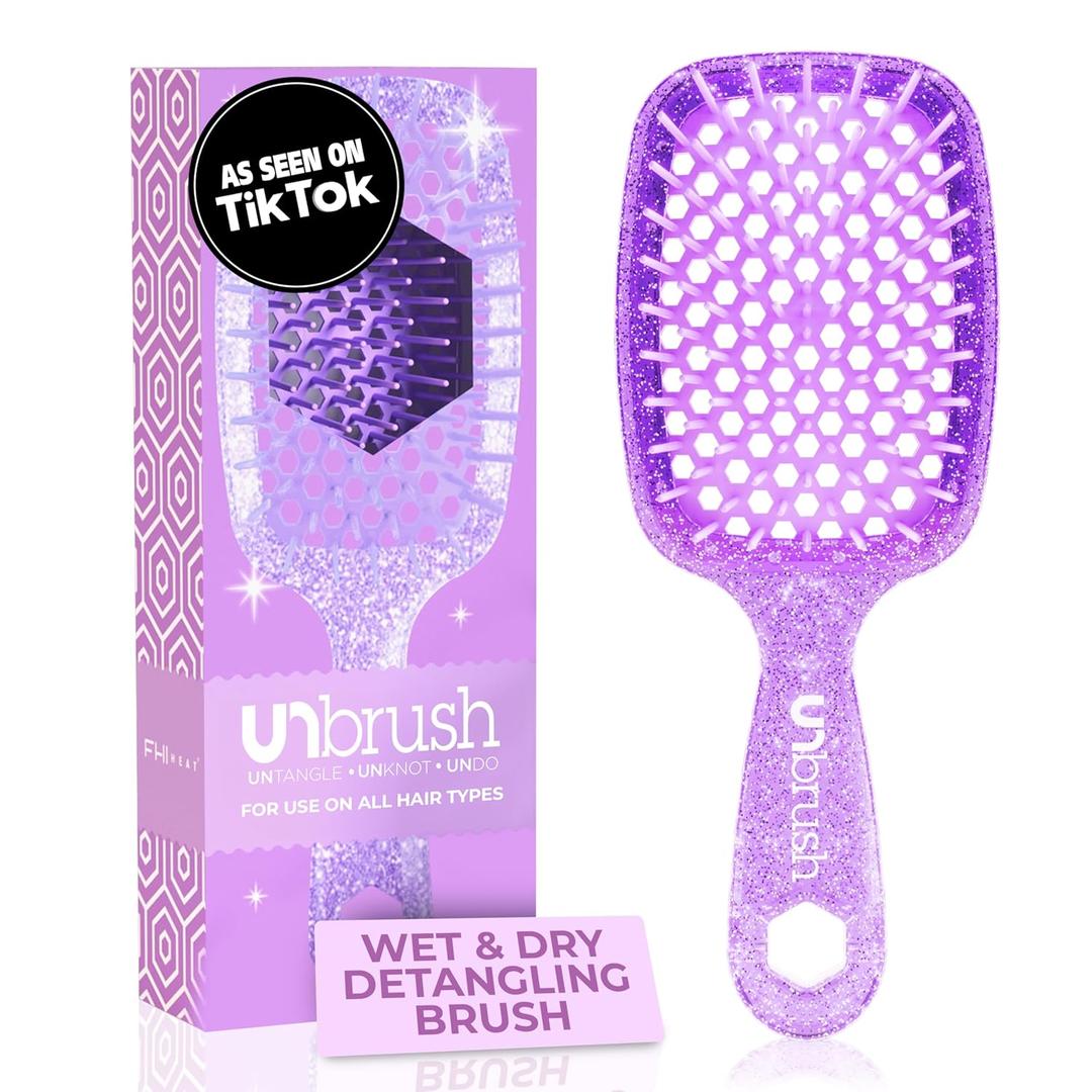 FHI Heat UNbrush Detangling Brush for Pain-Free Brushing on All Wet or Dry Hair Types  Durable DuoFlex Anti-Static Bristles, Lightweight Handle, Vented Hair Brush (1 Count (Pack of 1), Amethyst Lavender)