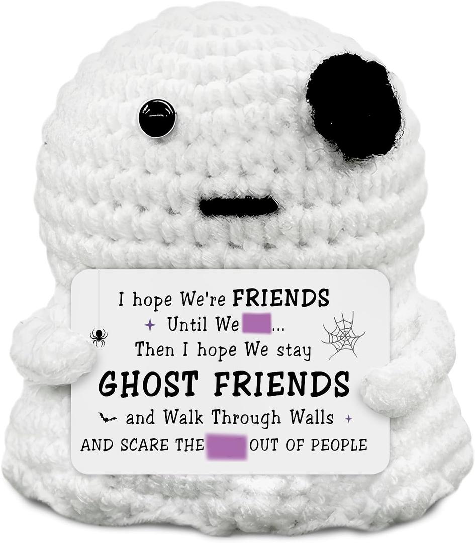 Friendship Gifts for Women - Mini Positive Ghost Crochet, Handmade Emotional Crochet Plushies Support, Funny Birthday Gifts for Friends, Besties, Sisters, White Elephant Gift Ideas