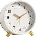 SHISEDECO Alarm Clock with Backlight, 4.5 inches Bedside Analog Non-Ticking Silent Small Deskclock with Arabic Numerals, Battery Operated Round Tableclock for Living Room, Bedroom (White)