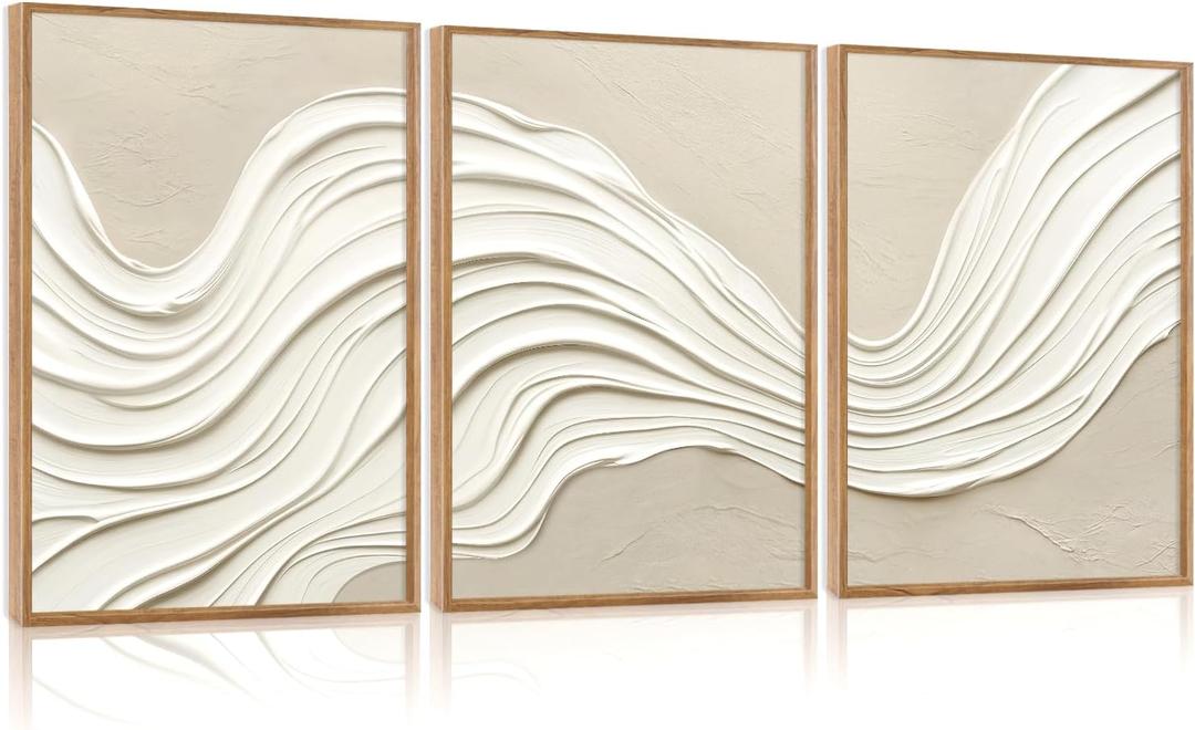 CHDITB 3D Small Wave Relief Wall Art,Neutral Earth Tone Textured Wall Decor 23,5x15,5inch