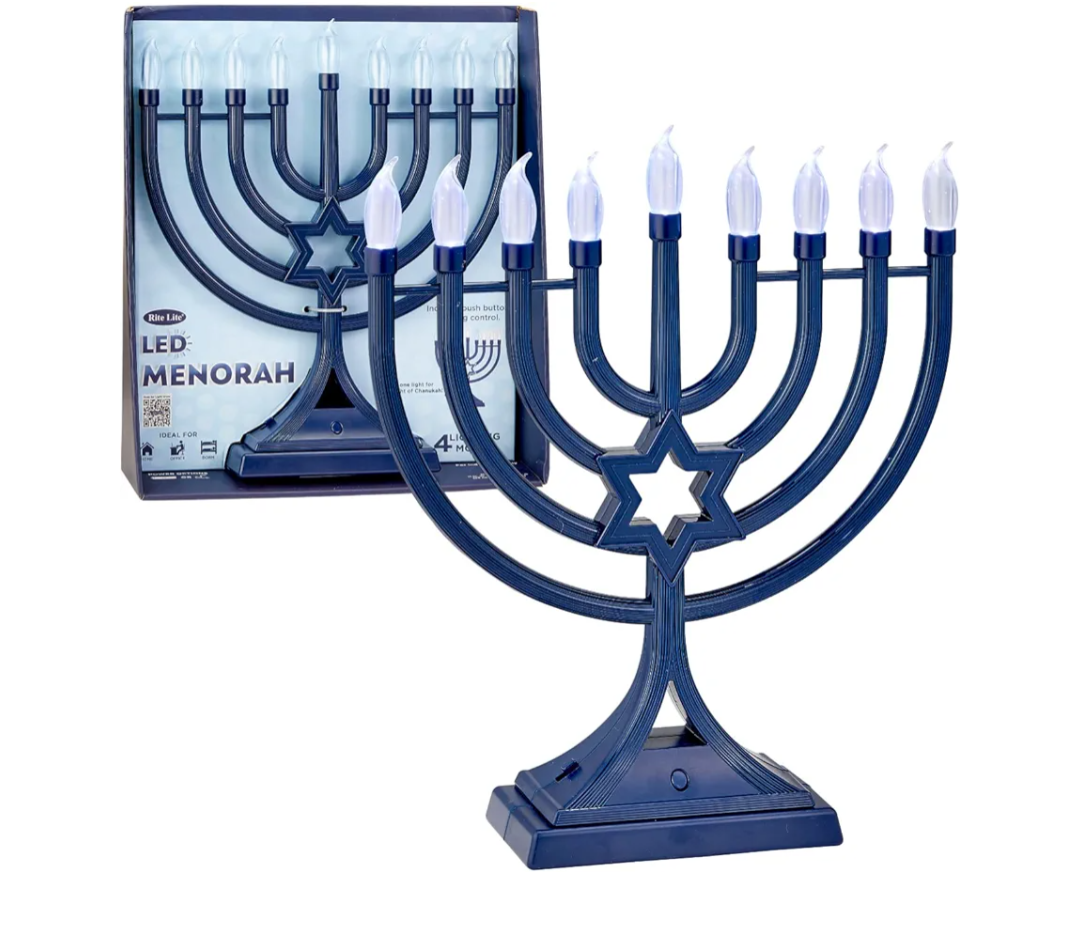 LED Electric Blue Hanukkah Menorah with Special Effects - Battery/USB Powered, Star of David, 4 Lighting/Blinking Modes, Large LED Bulbs, Chanukah Traditional Electric Menorahs - Navy blue.