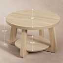 30" Round Coffee Table with Storage Shelf for Living Room, Natural