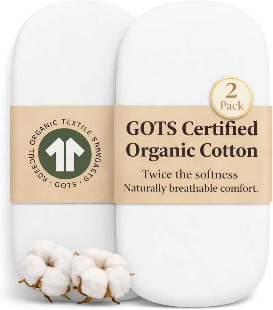 GOTS Organic Bassinet Sheets Compatible with Halo Bassinest Swivel Sleeper, Fits (3233" x 16") mattresses Oval/Rectangle Pads, Premium Turkish Cotton Fitted Sheet Boys and Girls