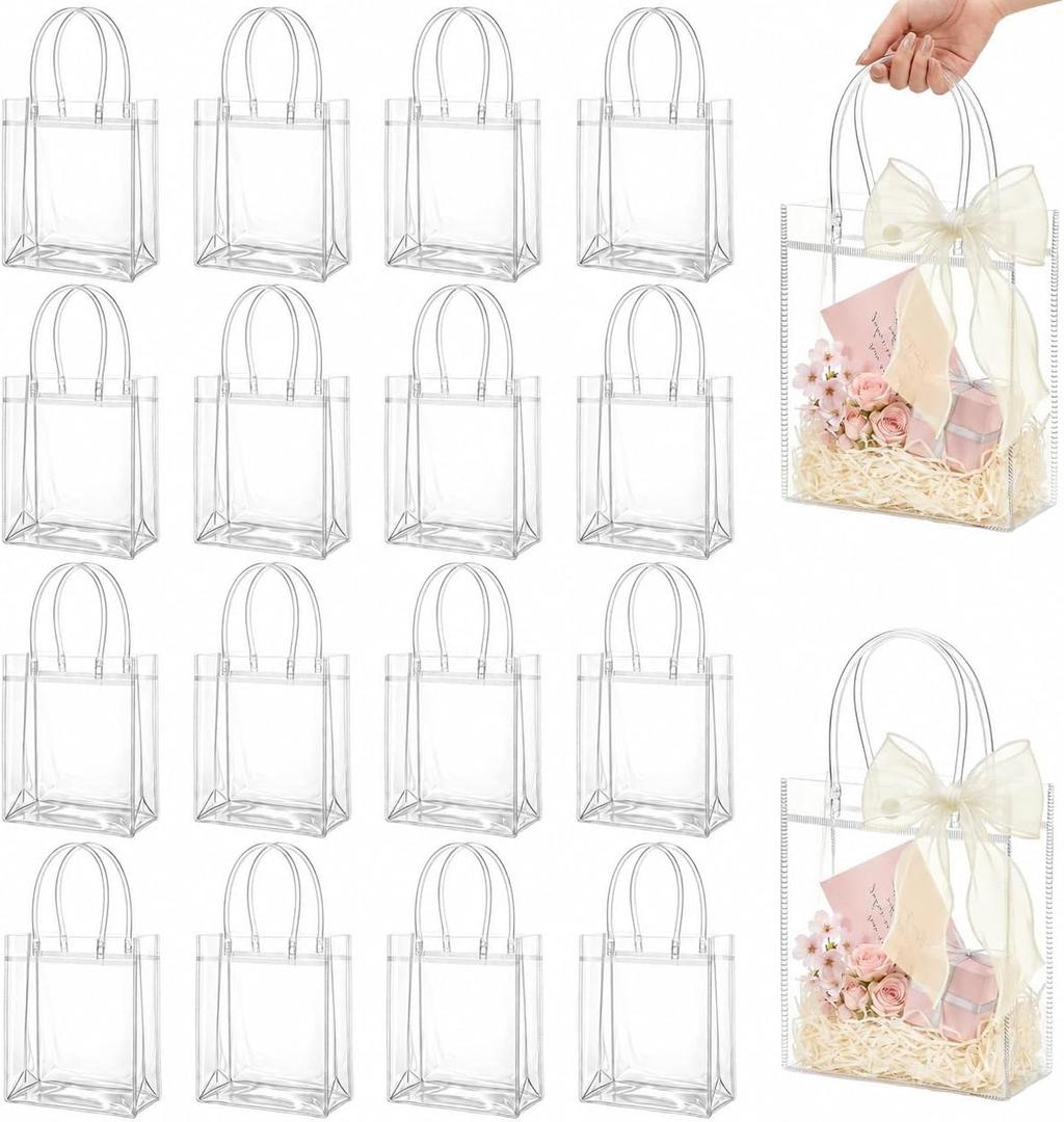 Clear PVC Gift Bags with Handles - 30PCS Small Party Favor Bags Transparent Party Favour Plastic Gift Bag Tote Goodie Bag Bulk Pvc Plastic Bags with Handles for Gifts(Small Size 5.9 x 7.8 In)