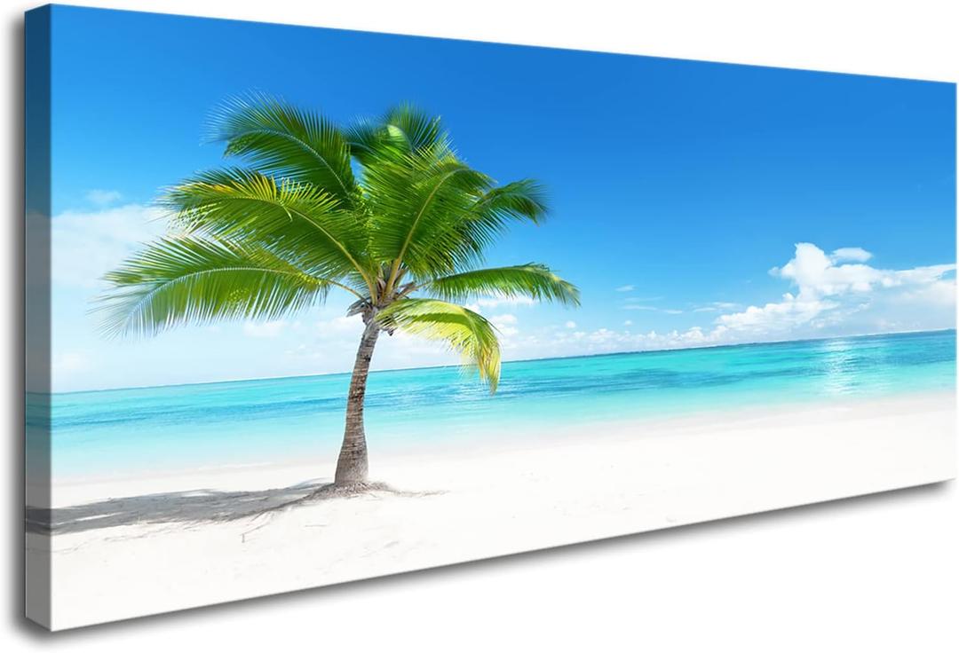YYYYHPP YP0862 Beach Wall Art Palm On The Nature Picture Canvas Painting Beach Seascape Wall Art Prints For Bathroom Living Room Bedroom Kitchen Home and Office Wall Decor (48"L x 24"W)