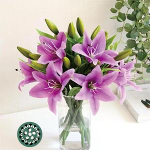 6 Pcs Artificial Tiger Lily Plastic Flowers Real Touch Latex Lily Fake Floral Bulk Artificial Lilies Bouquet for DIY Wedding, Table Centerpiece Home Decor, Pack of 6pcs+Spiral Ikebana Stem Holder (Purple)
