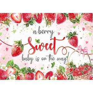 Dudaacvt 7x5ft Strawberry Backdrop Strawberry Baby Shower Photo Banner Berry Sweet First Birthday Party Background Sweet Baby is On The Way Background Cake Table Party Supplies D727