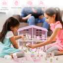Wooden Dollhouse Furniture Set, 22 Pcs Miniature Dollhouse Accessories Including 5 Room Kits, Little People House Furniture, Doll House Furniture Toys Gift for Girls Boys Age 3+