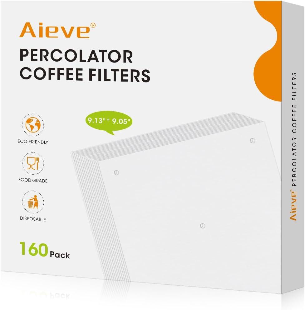 Aieve Percolator Coffee Filters, Wrap Around Coffee Filters for Percolator Coffee Pot Electric,9 x 9 Inch (160 Count) (White)