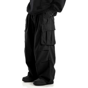 Verdusa Men's Drawstring Waist Pocket Side Loose Cargo Pants Baggy Joggers (X-Large, Black)