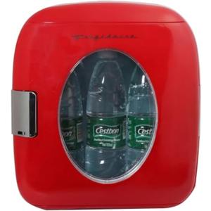 Frigidaire Retro Mini Personal Fridge Cooler, Holds 9L or 12 Cans, Portable for Car, Office, Bedroom, Dorm Room, or Cabin, Features Plugs for Home Outlet & 12V Car Charger - 10"D x 7"W x 10.5"H, Red, standard