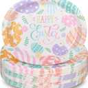 100 Count Easter Paper Plates 11 x 13 Large Oval Disposable Platters Happy Easter Dinnerware Paper Serving Dish Tray Dinner Serving Tableware for Party(Easter Style)