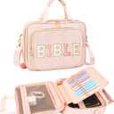 Bible Cover Case for Women Large Bible Bag with Soft Handle & Shoulder Strap, Bible Carrying Case for Women Bible Cover with Multi-Pockets, Bible Holder for Study Supplies Gift for Christian (Pink)