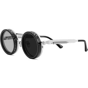 FEISEDY Adjustable Tint Sunglasses Polarized Men, 1-9 Gear Manual Dimming, Steampunk Round Metal Frame UV400 ND Filter B1400 (M)