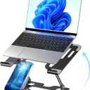 Ergonomic 2-in-1 Laptop Phone Stand for Desk, Adjustable Riser, Sturdy and Portable, Fits All Laptops and Phone (Black)
