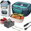 Electric Lunch Box Food Heater for Work, FAST HEATING Food Warmer for Car Truck Travel with 2 Stainless Steel Containers 1.5 Liters Potable Self Heating lunch Box for Adult lonchera elctrica porttil