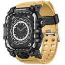 amBand Rugged Case with Band for Apple Watch 45mm, Compatible with Apple Watch (iWatch) Series 9/8/7, Military Grade Shockproof Bumper Cover, Tactical Band for Men, Sand Beige