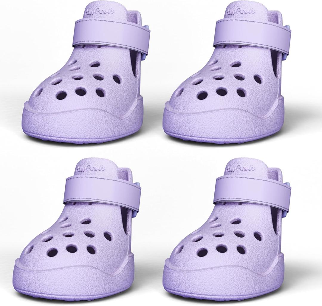 Dog Shoes: Non-Slip Waterproof Sandals for Hot Pavement, Breathable Perforated Boots, Large/Medium/Small Sizes, Ideal Paw Protector, Outdoor Clog Booties (Purple, Size 5)