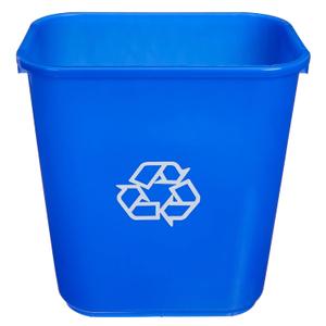 Amazon Basics Rectangular Commercial Office Recycling Wastebasket with Recycle Logo, Easy to Clean, 7 Gallon, Blue, Pack of 2