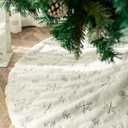 Christmas Tree Skirt 36 inches White Faux Fur Silver Snowflake Sequin Embroidered Luxury Tree Skirt Xmas Decoration