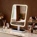 Hollywood Vanity Mirror with Lights: 15"x12" Large Lighted Makeup Mirror, Smart Touch with 3-Color Lighting, Dimmable, 30 Rotation Led Light up Mirrors with Storage - Plug in, White