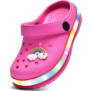 XPKWS Toddler Kids Clogs Boys Girls LED Garden Shoes Light up Sandals Slip on Quick Dry Beach Slippers (10.5 Toddler, Pink)