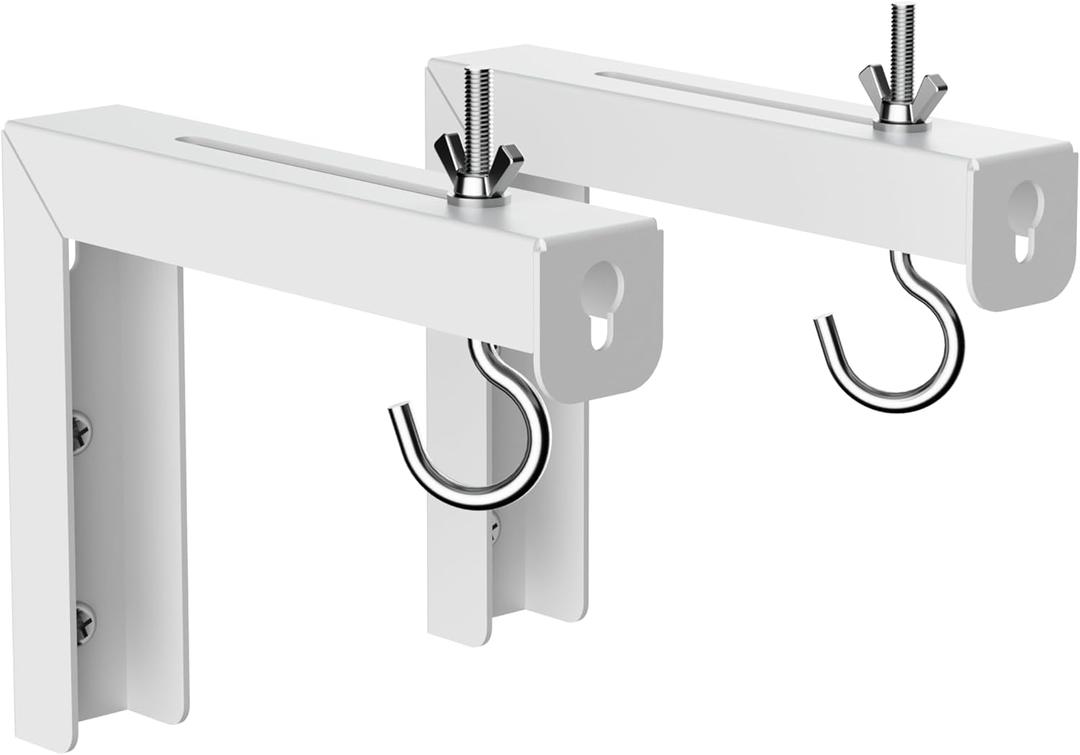 Suptek Universal Projector Screen Wall Mount L-Brackets Wall Hanging Mount 6 inch Adjustable Extension Mounting Hooks for Projection Screen up to 66 lbs, 30 kg Capacity Each, PRL001, White (1 Pair)