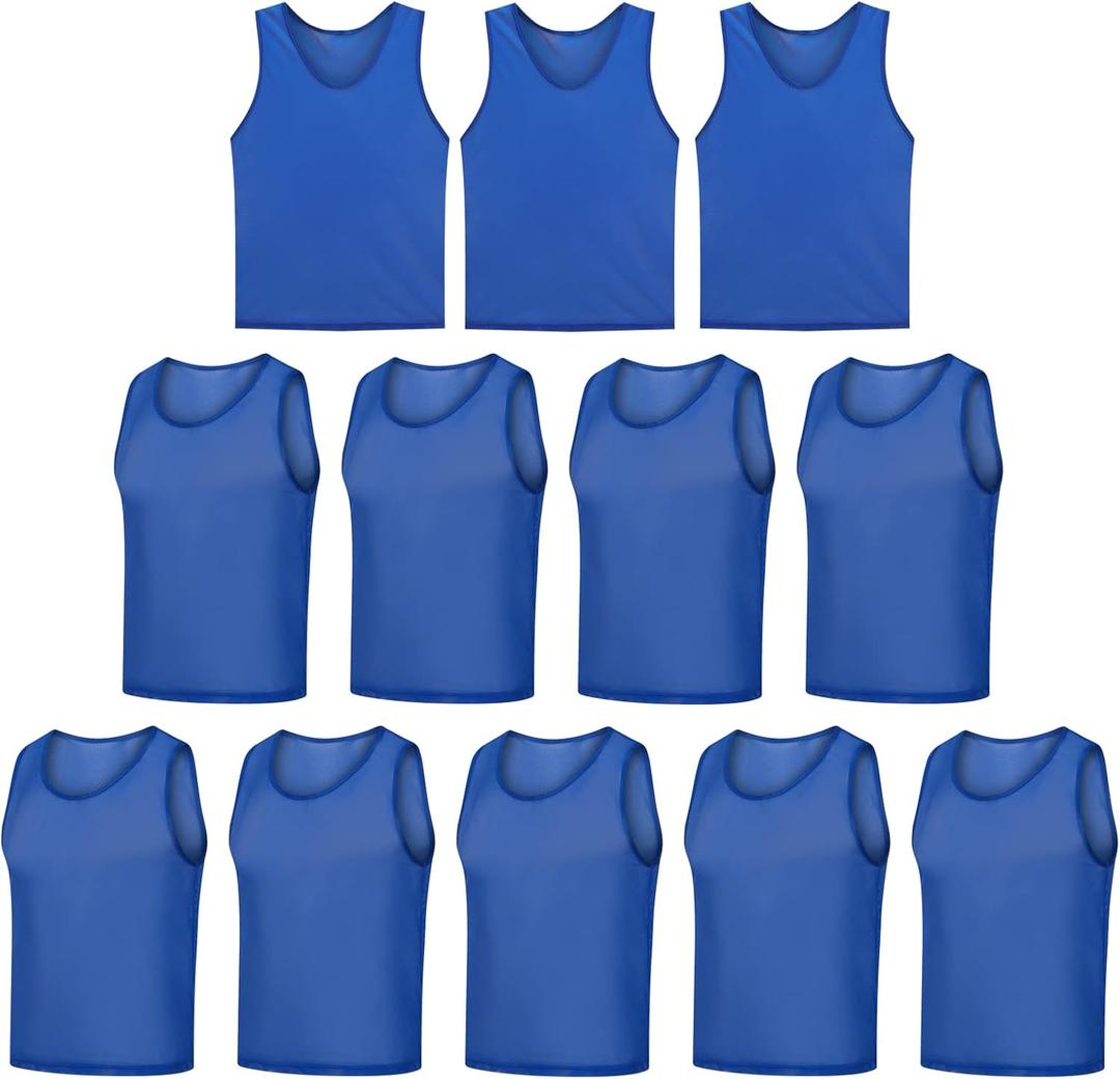 12 Pack Scrimmage Vest/Team Training Jerseys/Sports Pinnies/Practice Jerseys/Soccer Bibs with Carry Bag (Large, Dark Blue) 12 Pack Scrimmage Vest/Team Training Jerseys/Sports Pinnies/Practice Jerseys/Soccer Bibs with Carry Bag (Large, Dark Blue)